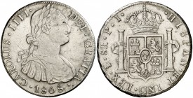 1808. Carlos IV. Potosí. PJ. 8 reales. (Cal. 732). 26,91 g. Ex Áureo & Calicó 20/03/2014, nº 3744. MBC.