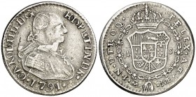 1791. Carlos IV. Madrid. MF. 1 escudo. (Barrera 455). 2,87 g. Falsa de época en plata. Muy curiosa. MBC-/MBC.