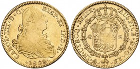 1802. Carlos IV. México. FT. 4 escudos. (Cal. 223). 13,42 g. Acuñación floja. Golpecito. Parte de brillo original. Ex Áureo & Calicó 25/04/2013, nº 15...