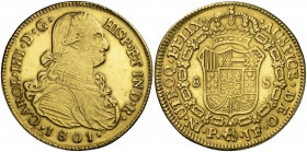 1801. Carlos IV. Popayán. JF. 8 escudos. 26,80 g. Falsa de joyería. (MBC+).