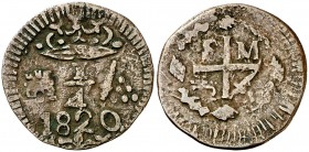 1820. Fernando VII. Santa Marta. 1 cuarto. (Cal. 1668) (Restrepo 104-1). 1,68 g. CU. MBC.