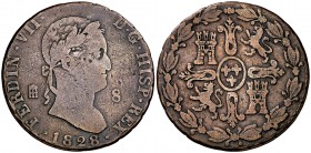 1828. Fernando VII. Segovia. 8 maravedís. (Cal. 1690). 8,82 g. Ex Áureo & Calicó 04/07/2018, nº 1492. Rara. BC/BC+.