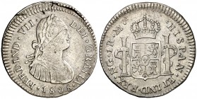 1808. Fernando VII. Guatemala. M. 1 real. (Cal. 1110). 3,06 g. Busto de Carlos IV. Rayitas y golpecitos. Rara. MBC-/MBC.
