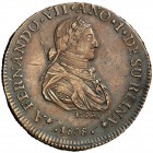 1808. Fernando VII. Guatemala. 2 reales. 10,10 g. Prueba de anverso en cobre. Ex Colección Richard Stuart. Muy rara. MBC+.