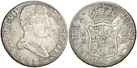 1813. Fernando VII. Madrid. IJ. 2 reales. (Cal. 912). 5,90 g. Busto desnudo. Escasa. MBC-/MBC.