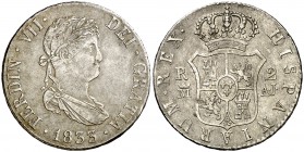 1833. Fernando VII. Madrid. AJ. 2 reales. (Cal. 936). 5,45 g. MBC-.