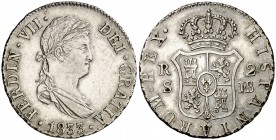 1833. Fernando VII. Sevilla. JB. 2 reales. (Cal. 1041). 5,95 g. EBC-.