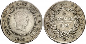 1821. Fernando VII. Madrid. SR. 10 reales. (Cal. 762). 12,79 g. Tipo "cabezón". BC+/MBC-.