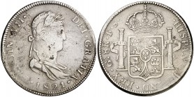 1821. Fernando VII. Guadalajara. FS. 8 reales. (Cal. 445). 26,67 g. Limpiada. Rayas. BC+.