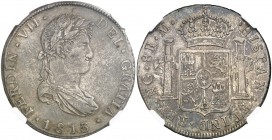 1813. Fernando VII. Guatemala. M. 8 reales. (Cal. 461). En cápsula de la NGC como AU50, nº 4427828-003. Ex Colección Richard Stuart. MBC+.