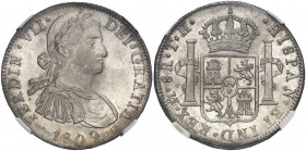 1809. Fernando VII. México. TH. 8 reales. (Cal. 539). Busto imaginario. En cápsula de la NGC como MS61, nº 4459786-009. Bella. EBC.