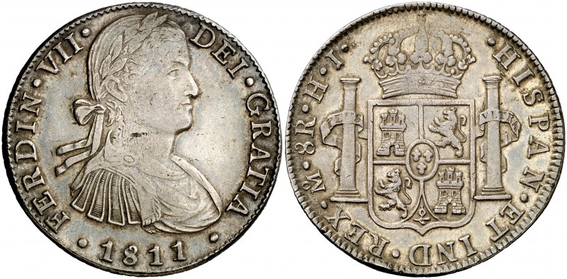 1811. Fernando VII. México. HJ. 8 reales. (Cal. 545). 26,96 g. Busto imaginario....