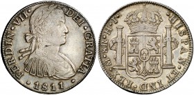 1811. Fernando VII. México. HJ. 8 reales. (Cal. 545). 26,96 g. Busto imaginario. MBC+.