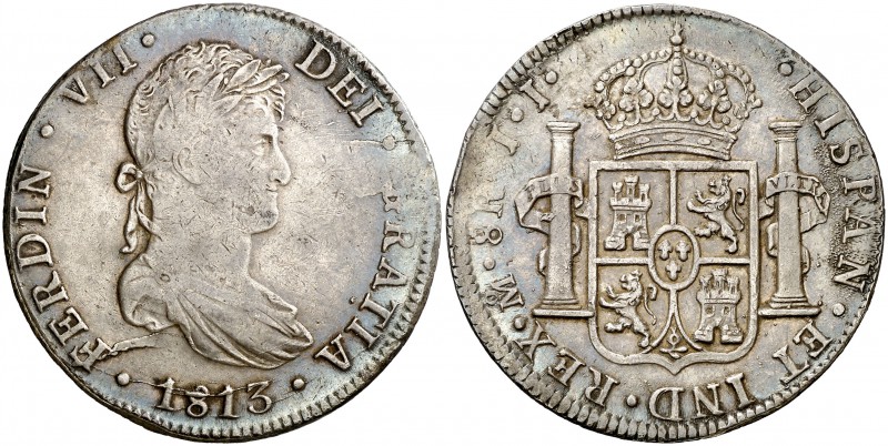 1813. Fernando VII. México. JJ. 8 reales. (Cal. 551). 26,76 g. Pátina. MBC-/MBC....