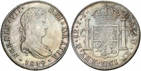 1819. Fernando VII. México. JJ. 8 reales. (Cal. 563). 26,71 g. Pátina. MBC-.