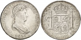 1821. Fernando VII. México. JJ. 8 reales. (Cal. 565). 26,93 g. Golpecitos. MBC-.
