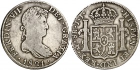 1821. Fernando VII. México. JJ. 8 reales. (Cal. 565). 26,65 g. MBC-/MBC.