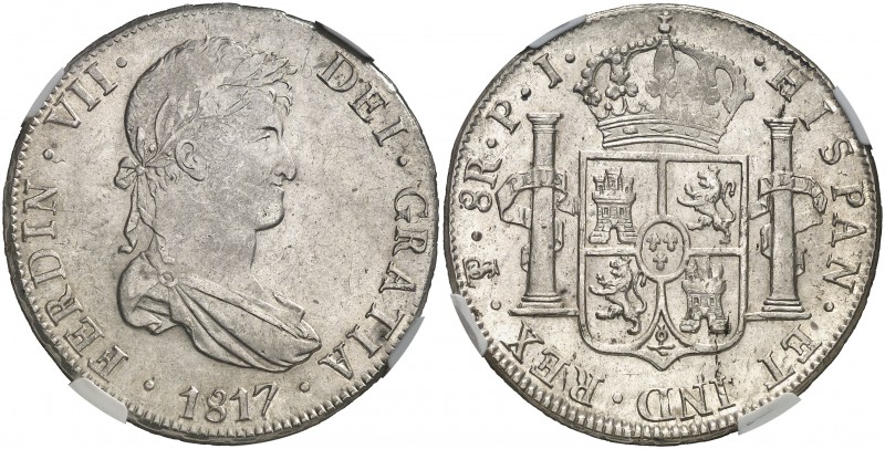 1817. Fernando VII. Potosí. PJ. 8 reales. (Cal. 606). En cápsula de la NGC como ...