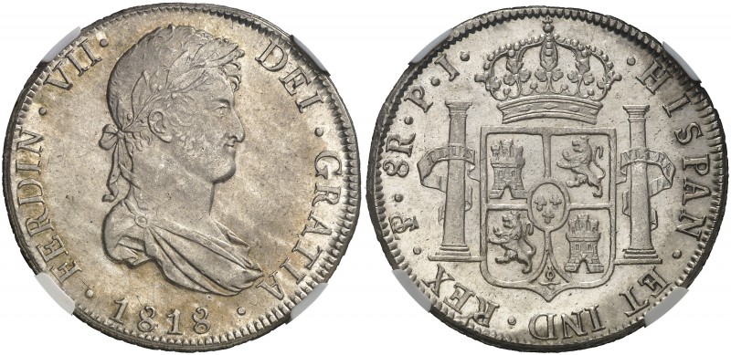 1818. Fernando VII. Potosí. PJ. 8 reales. (Cal. 607). En cápsula de la NGC como ...