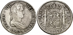 1820. Fernando VII. Potosí. PJ. 8 reales. (Cal. 609). 26,81 g. Rayitas. MBC.