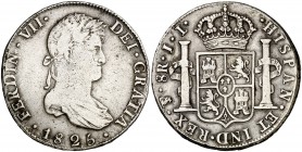1825. Fernando VII. Potosí. JL. 8 reales. (Cal. 618). 26,84 g. Limpiada. BC+/MBC-.