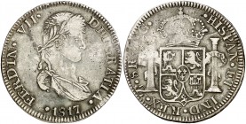 1817. Fernando VII. Zacatecas. AG. 8 reales. (Cal. 688). 25,92 g. Escasa. MBC-.
