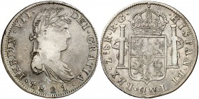 1821. Fernando VII. Zacatecas. RG. 8 reales. (Cal. 697). 26,53 g. MBC-.