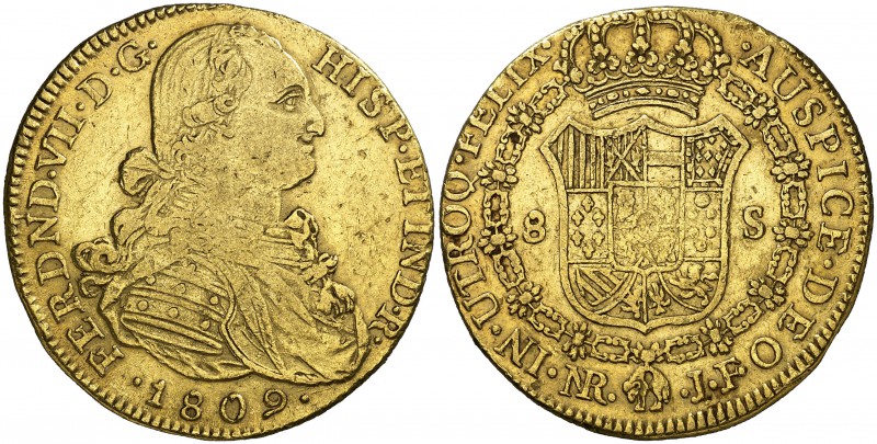 1809. Fernando VII. Santa Fe de Nuevo Reino. JF/JJ. 8 escudos. (Cal. 94 var) (Ca...