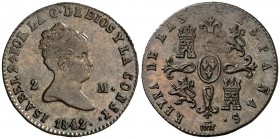 1842. Isabel II. Segovia. 2 maravedís. (Cal. 554). 2,22 g. MBC+.
