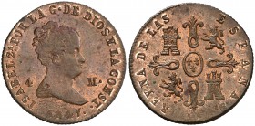 1847. Isabel II. Jubia. 4 maravedís. (Cal. 517). 4,82 g. Leves hojitas. Parte de brillo original. EBC.