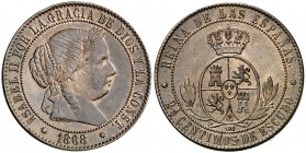 1868. Isabel II. Barcelona. . 2 1/2 céntimos de escudo. (Cal. 641). 6,22 g. MBC+.
