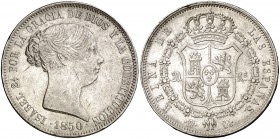 1850. Isabel II. Madrid. CL. 20 reales. (Cal. 170). 26 g. Leves marquitas. Parte de brillo original. MBC/MBC+.