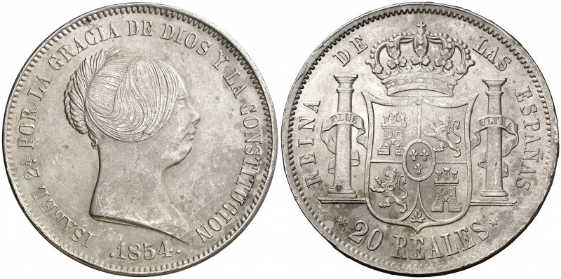 1854. Isabel II. Madrid. 20 reales. (Cal. 174). 25,62 g. Leves marquitas. Parte ...