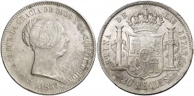 1854. Isabel II. Madrid. 20 reales. (Cal. 174). 25,62 g. Leves marquitas. Parte de brillo original. MBC+/EBC-.