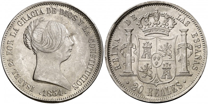 1854. Isabel II. Madrid. 20 reales. (Cal. 174). 25,85 g. Leves marquitas. Bella....