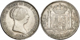 1855. Isabel II. Madrid. 20 reales. (Cal. 175). 25,80 g. Leves golpecitos. Buen ejemplar. MBC+.
