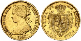 1863. Isabel II. Madrid. 100 reales. (Cal. 28). 8,36 g. Ex Áureo & Calicó 21/09/2017, nº 1479. MBC+.