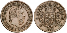 1875. Carlos VII, Pretendiente. Oñate. 5 céntimos. (Cal. 10). 4,88 g. Golpecitos. MBC+.