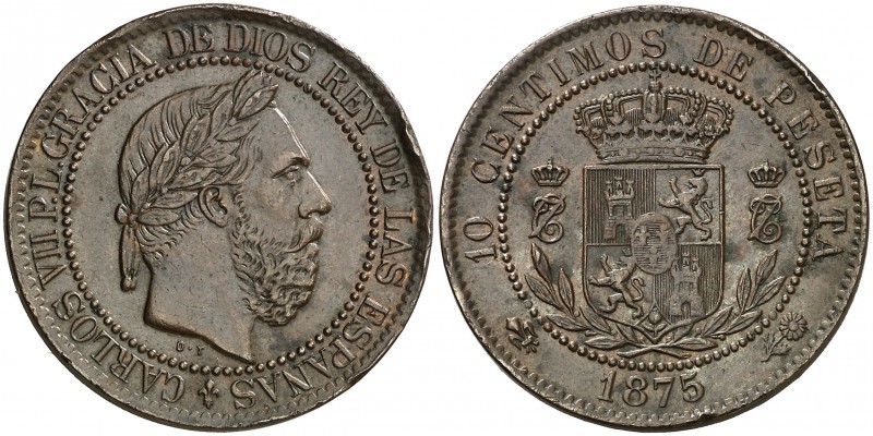 1875. Carlos VII, Pretendiente. Oñate. 10 céntimos. (Cal. 8). 10,16 g. Golpecito...