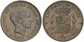 1878. Alfonso XII. Barcelona. . 10 céntimos. (Cal. 68). 10,16 g. Buen ejemplar. MBC+.
