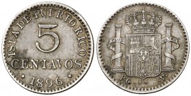 1896. Alfonso XIII. Puerto Rico. PGV. 5 centavos. (Cal. 86). 1,25 g. MBC-.