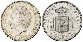 1894*94. Alfonso XIII. PGV. 50 céntimos. (Cal. 58). 2,50 g. Pátina. S/C.