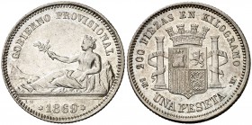 1869. Gobierno Provisional. SNM. 1 peseta. (Cal. 14). 4,96 g. GOBIERNO PROVISIONAL. Buen ejemplar. MBC+.