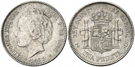 1893*1893. Alfonso XIII. PGL. 1 peseta. (Cal. 39). 4,95 g. Escasa. MBC-/MBC.