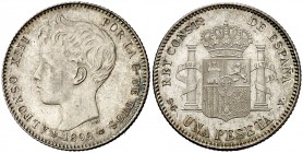 1899*1899. Alfonso XIII. SGV. 1 peseta. (Cal. 42). 5,09 g. Leves rayitas. EBC+.
