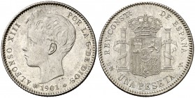 1901*1901. Alfonso XIII. SMV. 1 peseta. (Cal. 45). 4,97 g. EBC.