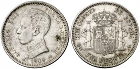 1904*1904. Alfonso XIII. SMV. 1 peseta. (Cal. 50). 5 g. MBC/MBC+.