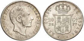 1881. Alfonso XII. Manila. 20 centavos. (Cal. 88). 5,07 g. MBC-/MBC.