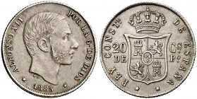 1883. Alfonso XII. Manila. 20 centavos. (Cal. 90). 5,18 g. MBC+.