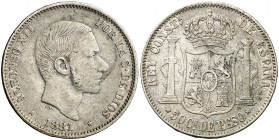 1881. Alfonso XII. Manila. 50 centavos. (Cal. 79). 12,82 g. MBC-.